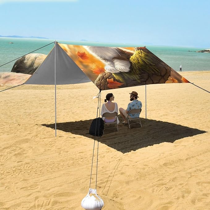 ALAZA Little Cat Maple Leaf Beach Tent Sun Shelter Portable Canopy Sunshade for Outdoor Camping Picnics Backyard Fun 10x9 ft