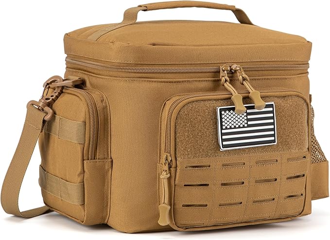 QT&ampQY Tactical Lunch Bag for mens Military heavy duty lunch box work Leakproof insulated Durable Thermal Cooler Bag for Adult Meal for Office Camping Picnic Pail MOLLE Webbing Khaki