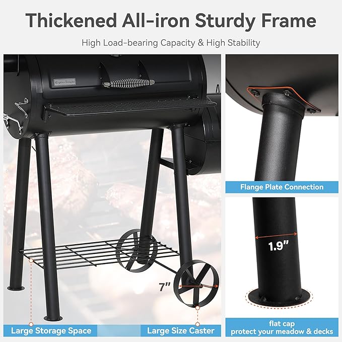 GREEN PARTY Offset Smoker Charcoal Grills with 28 Inch Cook Chamber Barrel Smoker and Charcoal Grill Combo 512 Sq. In. Space Barrel Smoker Grill for Outdoor BBQ Patio Backyard Cooking