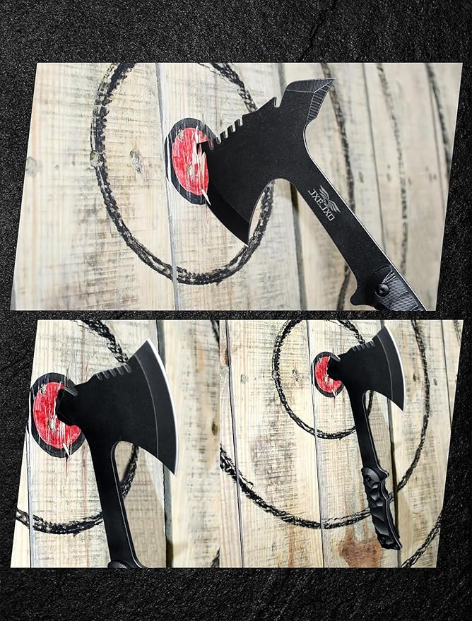JXE JXO Throwing Axes Overall 10.2in w/ 3.6in Blade Full Tang 420HC Stainless Steel Tomahawk with Spike Design for Hawks Throwing Recreation and Competition