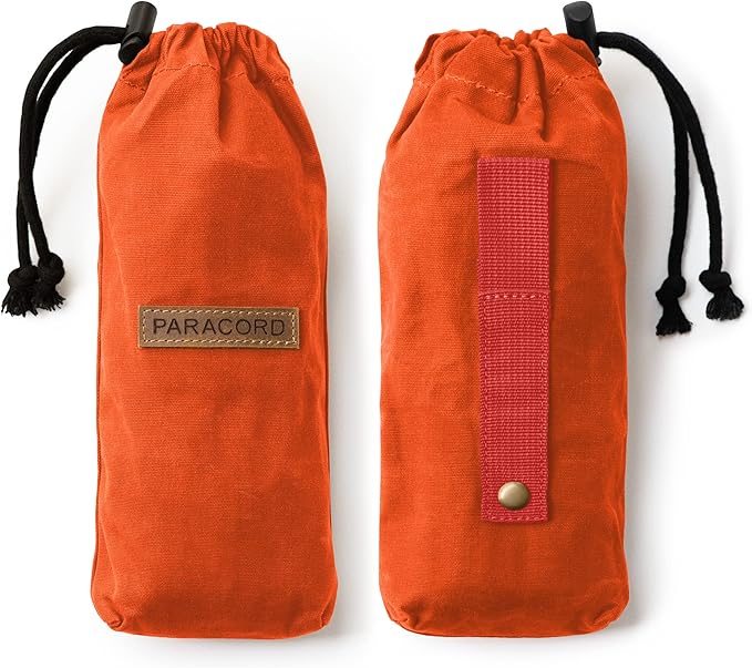 SurvivorCord Bag - Canvas Bushcraft Bag with MOLLE Strap to Hold Up To 100ft SurvivorCord - Waxed Canvas Paracord Pouch - Bushcraft for Hiking Mushroom Foraging Camping - Safety-Orange