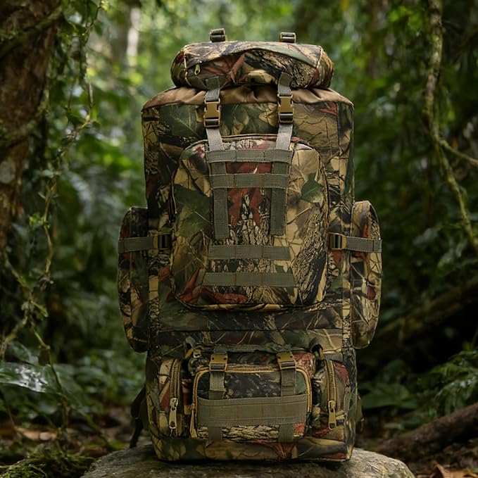 100L Camping Hiking BackpackMolle military Tactical rucksack backpackWaterproof Lightweight Hiking Backpack (Maple Leaf)