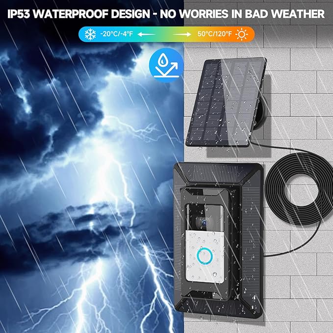 Solar Charger for Ring Doorbell 2-in-1 with Mount Stand Compatible with Ring Battery Doorbell 3/4/3 Plus Ring Battery Doorbell Pro/Plus (2020/2021/2023)