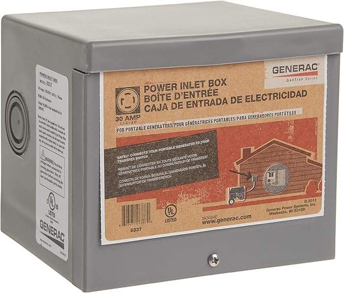 Generac 6337 30-Amp 125/250V Raintight Power Inlet Box - Reliable Outdoor Generator Connection