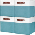 Collapsible Fabric Storage Cubes 11x11 Cube Storage Bins 4 Pack Closet Baskets Box with Handles for Organizing Shelf Toys Clothes Home Office Nursery (Teal&ampWhite)