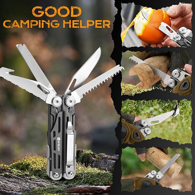 BIBURY Multitools BI2038C 22-in-1 Stainless Steel Pocket Knife with Scissors Foldable Self-locking EDC Multi tools Pliers with Sheath for Outdoor Hunting Survival Camping Simple Repair