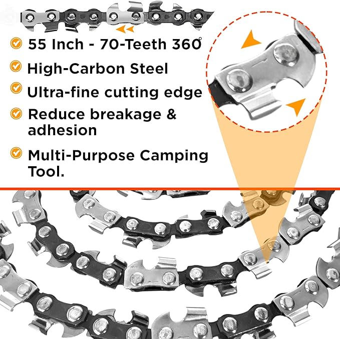 55 Inch High Limb Rope Saw with Dual Sided 70 Teeth 360° Chain – Manual Hand Saw for Tree Branch Cutting – Fast Portable &amp Durable Outdoor Tree Trimming Tool Kit