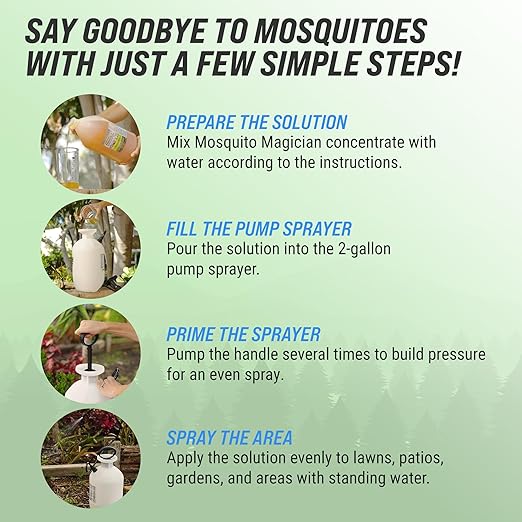Mosquito Magician 1 Gallon Liquid Concentrate with a 2 Gallon Pump Up Sprayer - User-Friendly - Ideal for Yards Lawns Patios - Kills Mosquitoes Fleas Fire Ants - Includes 6 Natural Essential Oils