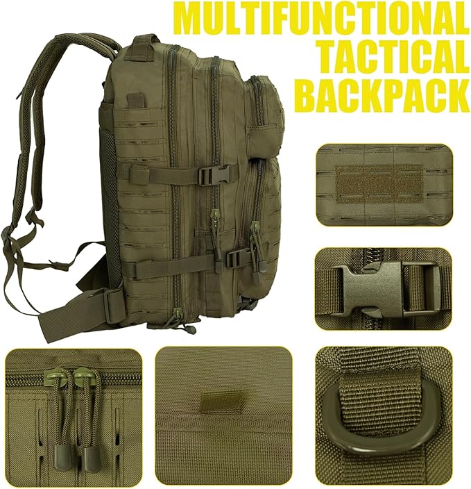 Small Tactical Backpack Assault Pack Bug Out Bag 40L Military Backpack with Molle for Hiking Hunting Rucksack Trekking (Green)