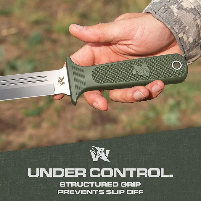 ODENWOLF W-Catcher Fixed Blade Knife with Sheath - Large Hunting-Knife made of D2 steel - Big Fixed Blade Knives with Non-Slip TPE Handle - Full Tang Survivalknife for Outdoor Activities