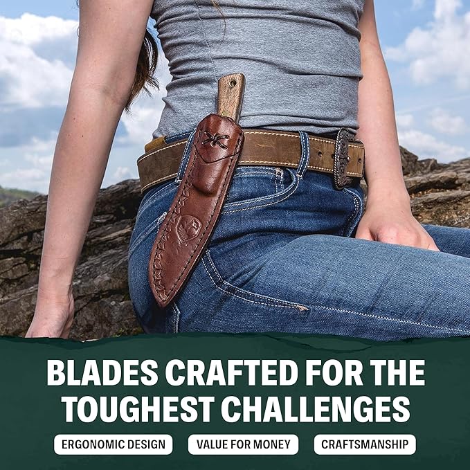 Condor Tool &amp Knife Large Huron Bushcraft Knife - 1095 High-Carbon Steel Blade - Full-Tang Construction - Ergonomic Walnut Handle - Handcrafted Leather Sheath - Ideal for Bushcraft Camping &amp