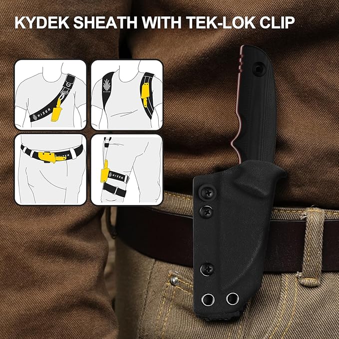 Kizer Snick Fixed Blade Knife with Sheath 2.68 AEB-L Steel Sheepfoot Camping Knife with Black G10 Handle EDC Knives for Hiking 1085A1