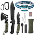 WORKPRO Machete and Camping Hatchet with Sheath Camping Axe and Fixed Blade Hunting Knives with Paracord Handle Headlamp Flint Camping Survival Tool Set for Hunting Hiking Outdoor Adventure