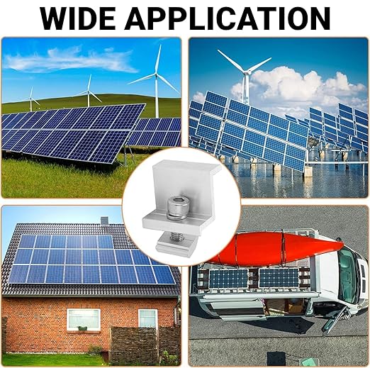 10PCS Solar Panel Mounting Brackets Universal Aluminum Kit for RV Boat Roof Rail Adjustable Mid End Clamps with Grounding Hardware (30mm)