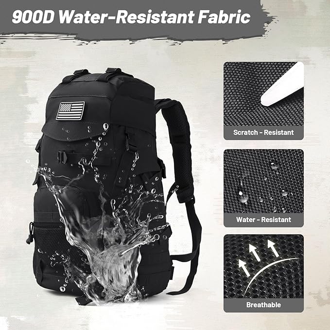 50L Tactical Backpack for Men and Women Water-Resistant Molle Rucksack Large Military Assault Pack for Hiking Hunting Camping Gym &amp Outdoor Survival Black