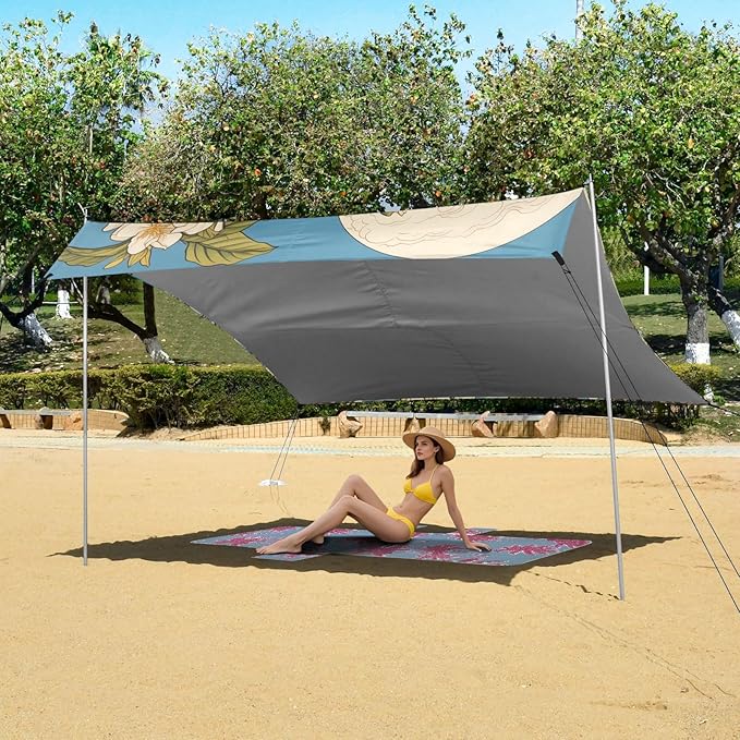 ALAZA Lemon Floral Moon Wave Beach Tent Sun Shelter Portable Canopy Sunshade for Outdoor Camping Picnics Backyard Fun 10x9 ft