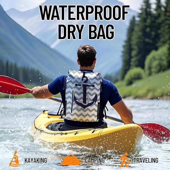 Waterproof Dry Bag Heavy Duty Marine Dry Bags for Kayaking Hiking Anchor Nautical Navy Blue Gray Striped Backpack Roll-Top Closure Bag - Backpack Waterproof Phone Case 35L/55L/85L