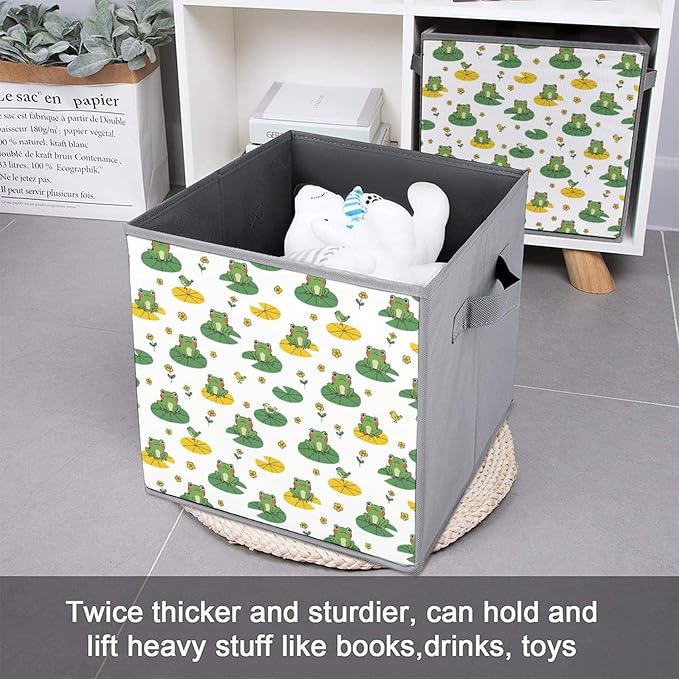 Foldable Storage Bins with Handles Cute Frogs Sturdy Collapsible Cube Box for Organizing Blankets Towels Toys Ideal for Home &amp Closet Use