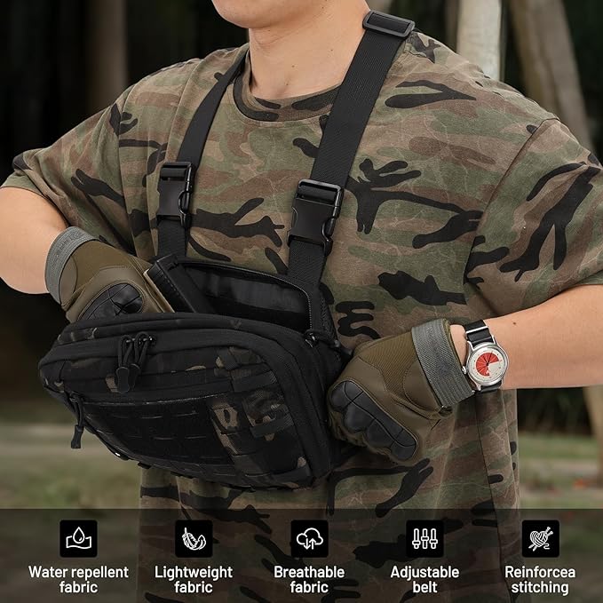 Tactical EDC Chest Bag Utility Molle Chest Rig Pouch with CCW Compartment Adjustable Strap Outdoor Chest Pack
