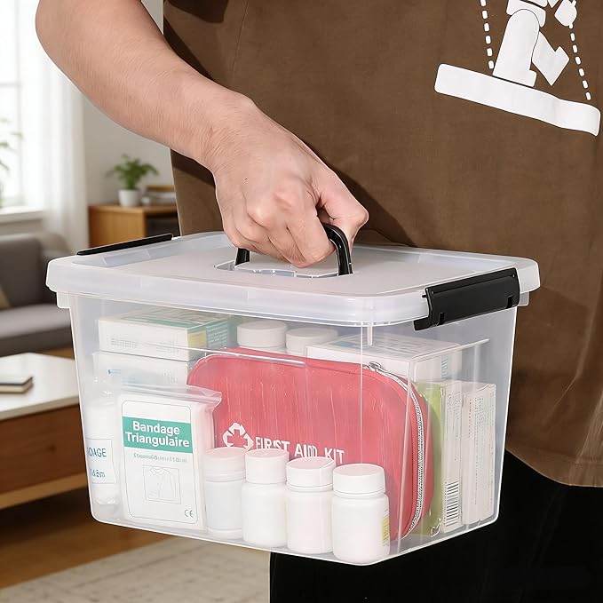 Zopnny 6-Pack 12 Quart Latch Box Stackable Organizer Bins with Latching Lids Clear Plastic Organization Containers for Closet Bedroom Shelving Units and Everyday Home Storage
