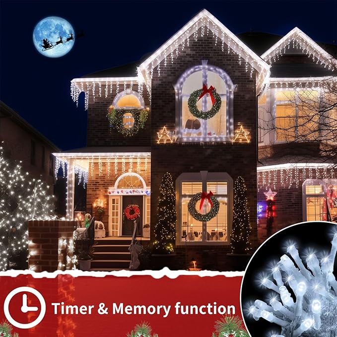 Icicle Christmas Lights for Outside - 65Ft 506 LED Plug-in Icicle String Lights Outdoor Decorations with RemoteWaterproof Cool White Christmas Icicle Lights for House Bedroom Balcony Decor