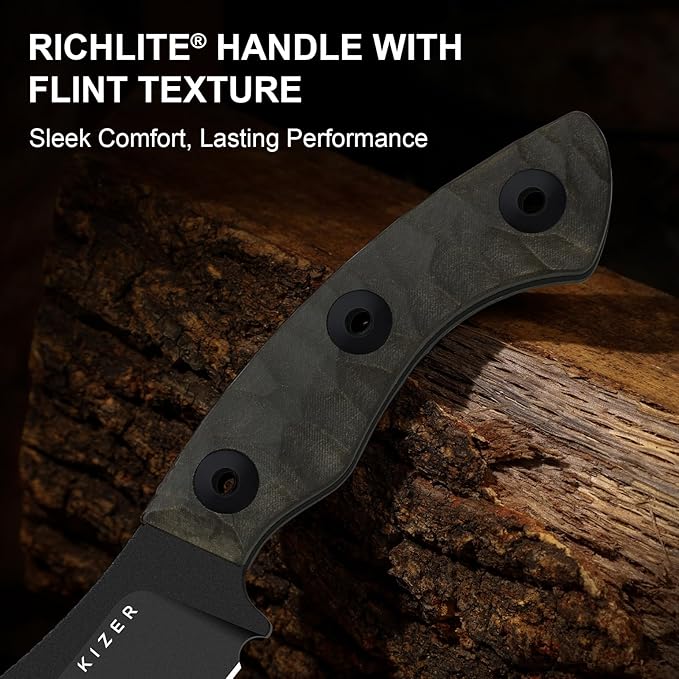 Kizer Rook Fixed Blade Knife 3.11 Nessmuk-style 10V Blade Hunting Knives with Gray Richlite® Handle Bushcraft Knife with Sheath &amp TekLok for Camping Hunting Survival 1090A1