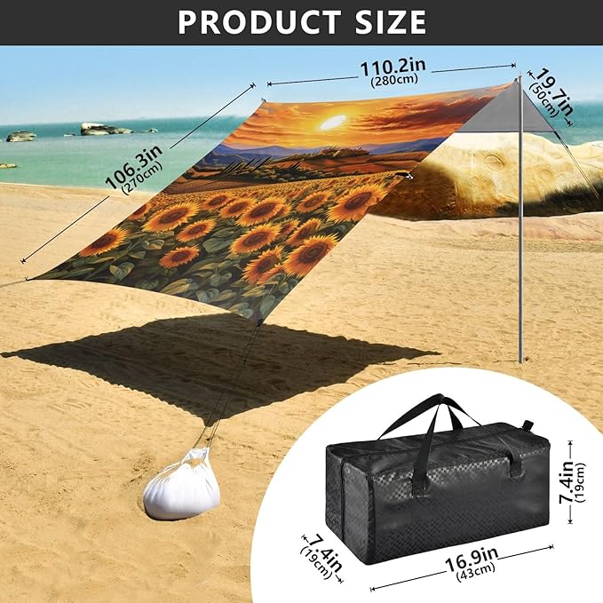 ALAZA Tuscany Sunflowers Beach Tent Sun Shelter Portable Canopy Sunshade for Outdoor Camping Picnics Backyard Fun 10x9 ft