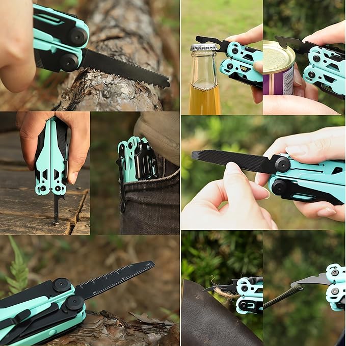 Multi Tool 20-in-1 Full-Size Lightweight EDC Multi-Purpose Pliers Folding Knife Tactical Gear Tools Boyfriend Gifts Equipment for Emergencies Hiking and Outdoor Camping (Silver)