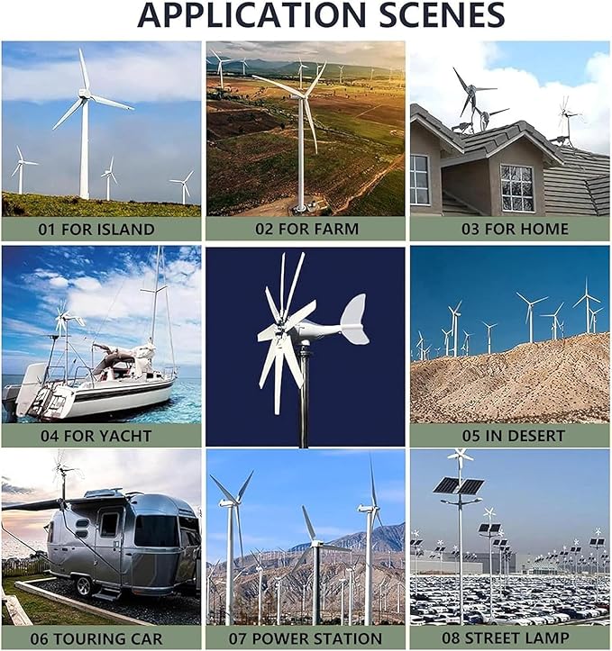 Wind Turbine Generator 14000W Wind Turbine Generator Kit 12V 24V 48V 8Blades with MPPT ControllerAuto Adjust Windward Direction for Marine/Household/Hybrid Solar Wind Power System¡­(48v With Controll