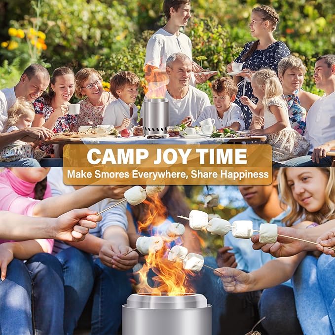 HGD 9.6 x 7.1 in Small Tabletop Fire Pit Portable Mini Smokeless Table Top Firepit Low Smoke Camping Stove for Outdoor &amp Patio Fueled by Pellets or Wood with Travel Bag Stainless Steel Silve
