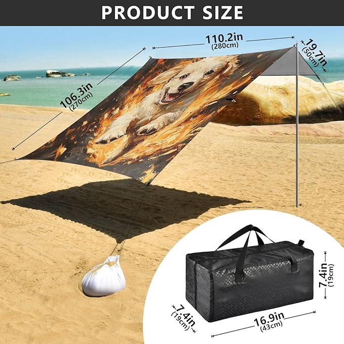 ALAZA Fire Running Puppy Beach Tent Sun Shelter Portable Canopy Sunshade for Outdoor Camping Picnics Backyard Fun 10x9 ft