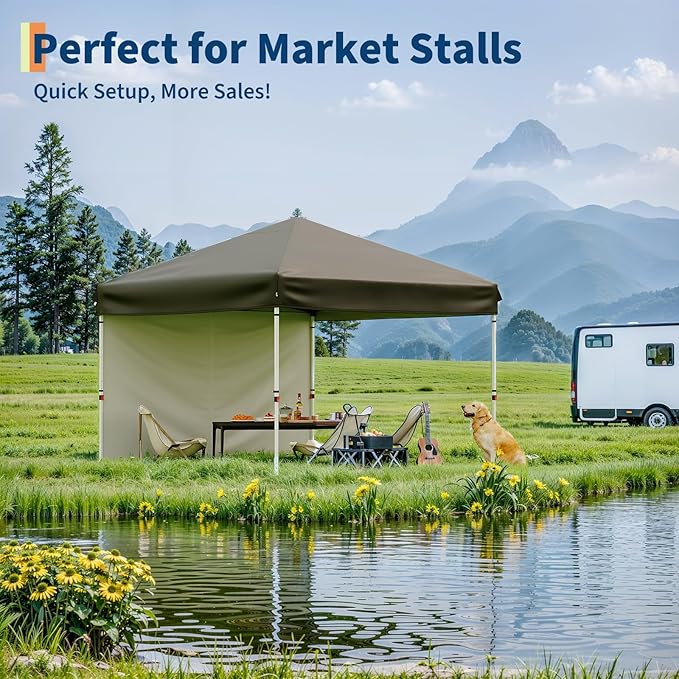 CABIHOME 10x10 Pop Up Canopy Tent Outdoor Instant Canopy with 3 Removable Sidewalls Heavy Duty Commercial Instant Shelter Waterproof &amp UV Resistant for Outdoor Events Camping Backyard (Brown