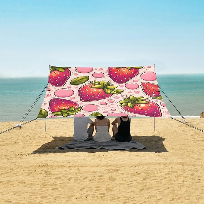 ALAZA Cute Strawberry Pattern Beach Tent Sun Shelter Portable Canopy Sunshade for Outdoor Camping Picnics Backyard Fun 10x9 ft