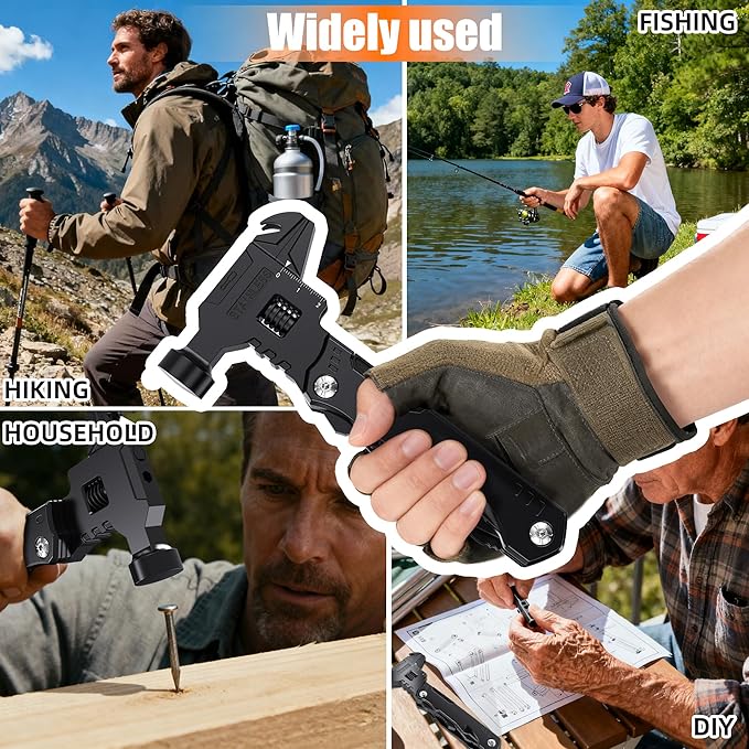 Hammer Multitool Knife 16-in-1 Adjustable Wrench Multipurpose Tool with Multitool PliersScrewdriversBottle OpenerCan Opener Etc For Men Who HuntCampingHikingExploringFishingDIYHome Daily-Use