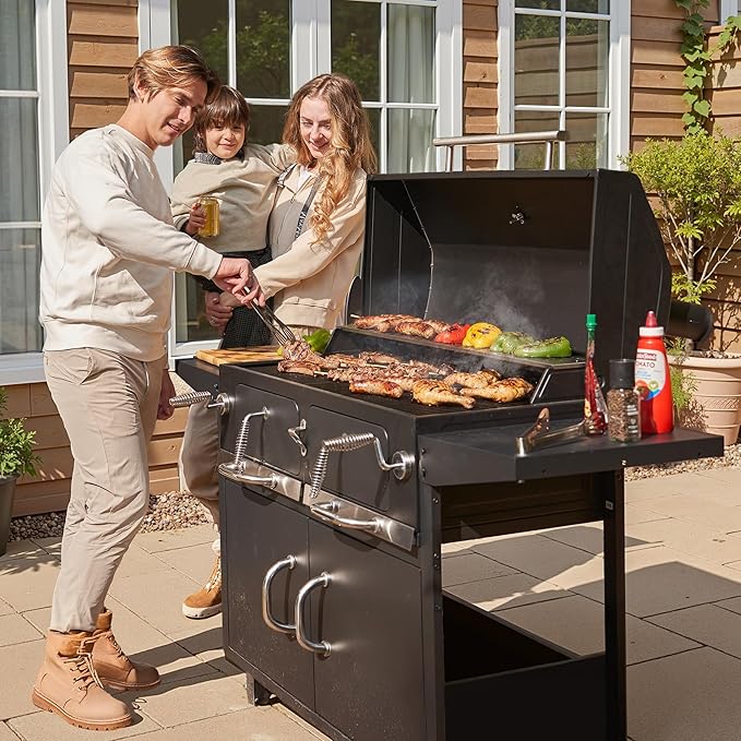 NATURAL EXPRESSIONS Charcoal Grills36 Outdoor Barbecue GrillHeavy Duty Dual-Zone Smoker Grill with 2 Lifting Charcoal TraysFoldable Side TablesOversized Cooking Area for bbqYardParty