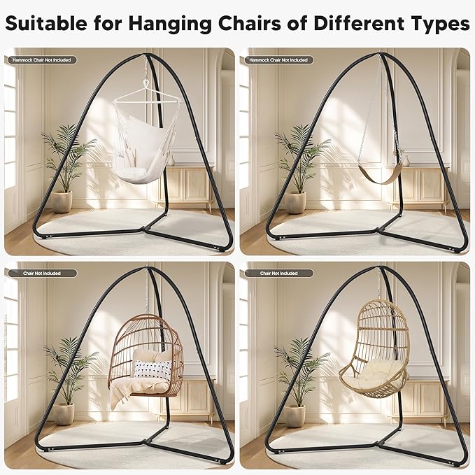 SUNCREAT Tripod Hanging Chair Stand – 400lbs Capacity Heavy Duty Steel Rust Resistant Stable Hammock Frame for Air Porch Indoor/Outdoor Use – Swing Not Included Black