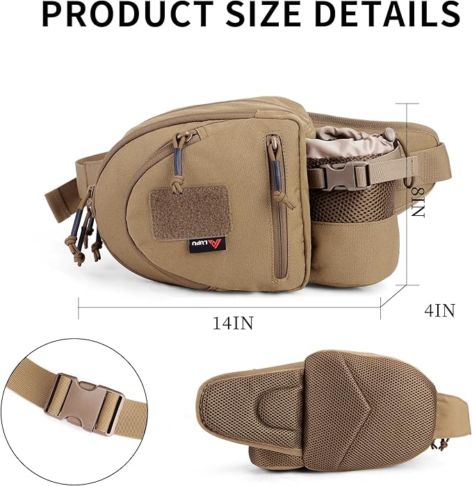 Military Tactical Waist Pack Assault Fanny Pack Army Bumbag with Water Bottle Holder for Men Camping Fishing Climbing (Khaki)