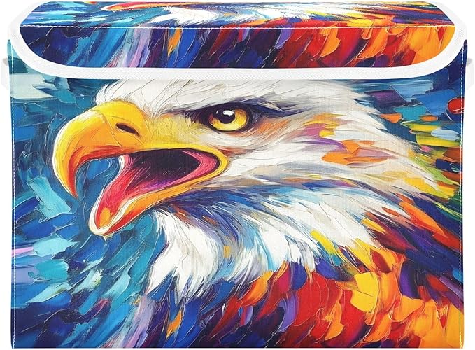 MNSRUU Containers Baskets with Lids Eagle Retro Fabric Foldable Storage Bins Organizer with Lid Collapsible Storage Boxes for Home Bedroom Closet Office