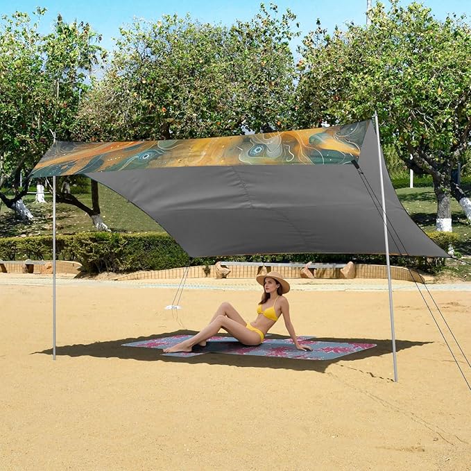 ALAZA Fox Face Beach Tent Sun Shelter Portable Canopy Sunshade for Outdoor Camping Picnics Backyard Fun 10x9 ft