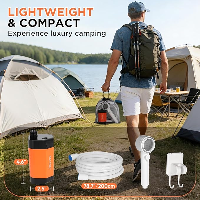 Portable Camping Shower Outdoor Camp Shower PumpUpgrade Rechargeable Electric Shower Pump with Intelligent Digital Display Multiple Spray Modes for Camping Hiking TravelingRV