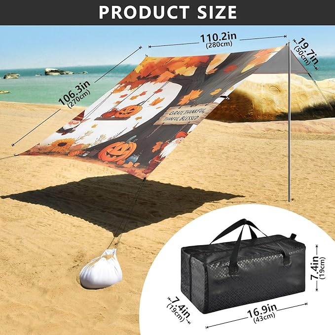 ALAZA Fall Tree Pumpkin Two Gnome Beach Tent Sun Shelter Portable Canopy Sunshade for Outdoor Camping Picnics Backyard Fun 10x9 ft
