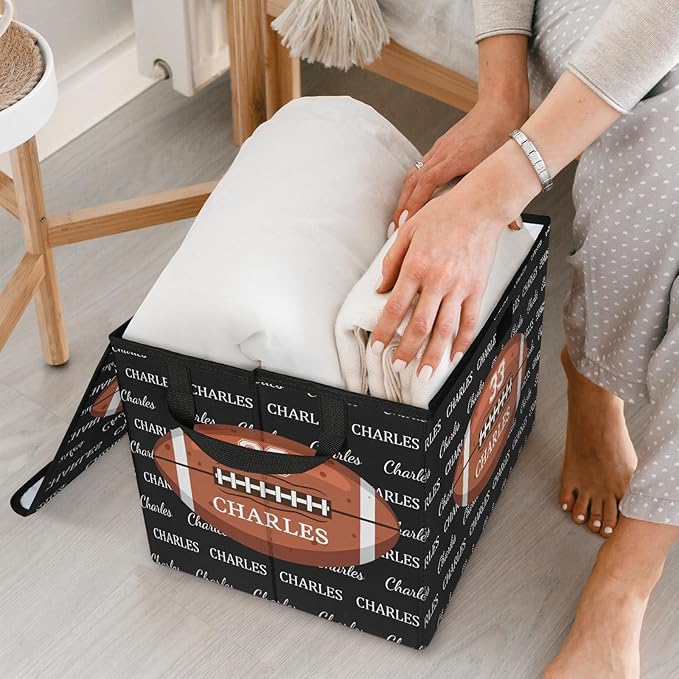 American football Custom Storage Bins with Lid Foldable Fabric Personalized Storage Basket Box with Handle Storage Organizer Container for Home Bedroom Closet