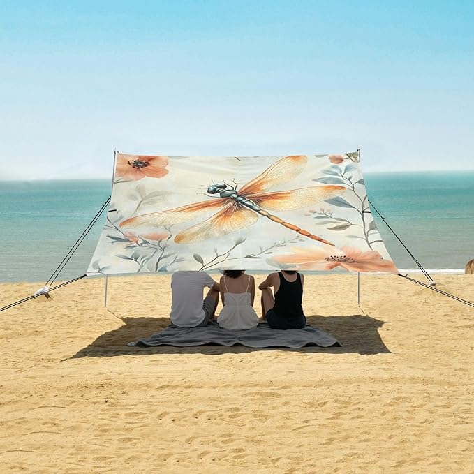 ALAZA Watercolr Dragonfly and Floral Beach Tent Sun Shelter Portable Canopy Sunshade for Outdoor Camping Picnics Backyard Fun 10x9 ft