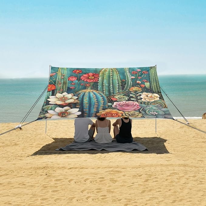 ALAZA Cacti Succulents and Floral Beach Tent Sun Shelter Portable Canopy Sunshade for Outdoor Camping Picnics Backyard Fun 10x9 ft
