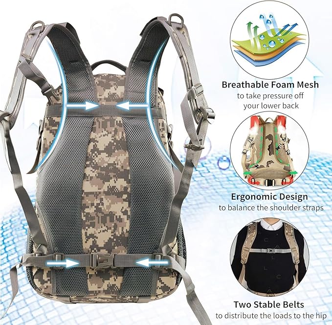 Jueachy Tactical Backpack for Men Hiking Day Pack Molle Military Rucksack Waterproof 30L EDC Bag with USA Flag Patch