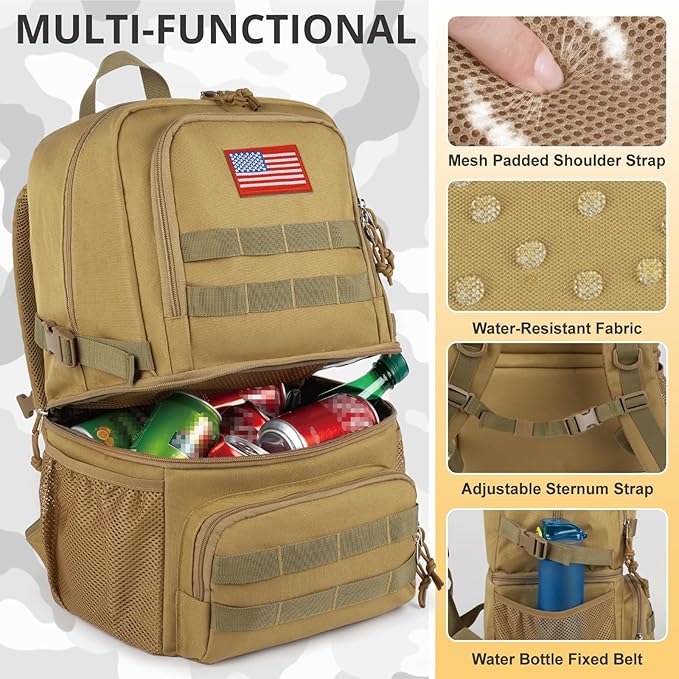 Tactical Double Deck Cooler Backpack for MenLarge Lunch Backpack with 2 CompartmentSoft Cooler Bag