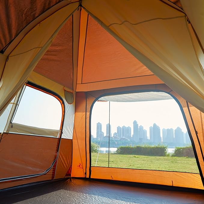 KTT Extra Large Tent 10-12-14 Person(B)Family Cabin Tents2 Rooms3 Doors and 3 Windows with MeshStraight WallWaterproofDouble LayerBig Tent for OutdoorPicnicCampingFamily Gathering