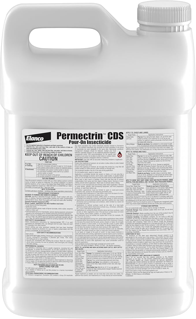 Permectrin CDS Pour-on Insecticide Pour-On &amp Premise Spray | Controls Flies Lice &amp Ticks | 2.5 Gal Jug