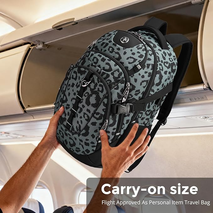 Swissdigital Laptop Backpack with USB Charging Port Travel Backpack Fits 15.6 inches Computer 31L Backpack for Men Gray Leopard | SD803-101
