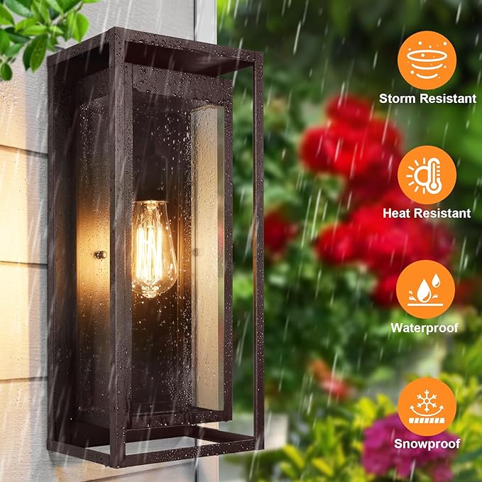 Large Outdoor Wall Sconce 2 Pack 19 Bronze Outdoor Light Fixture Exterior Lighting Fixtures Anti-Rust Porch Lights with Clear Glass for Front Door Garage